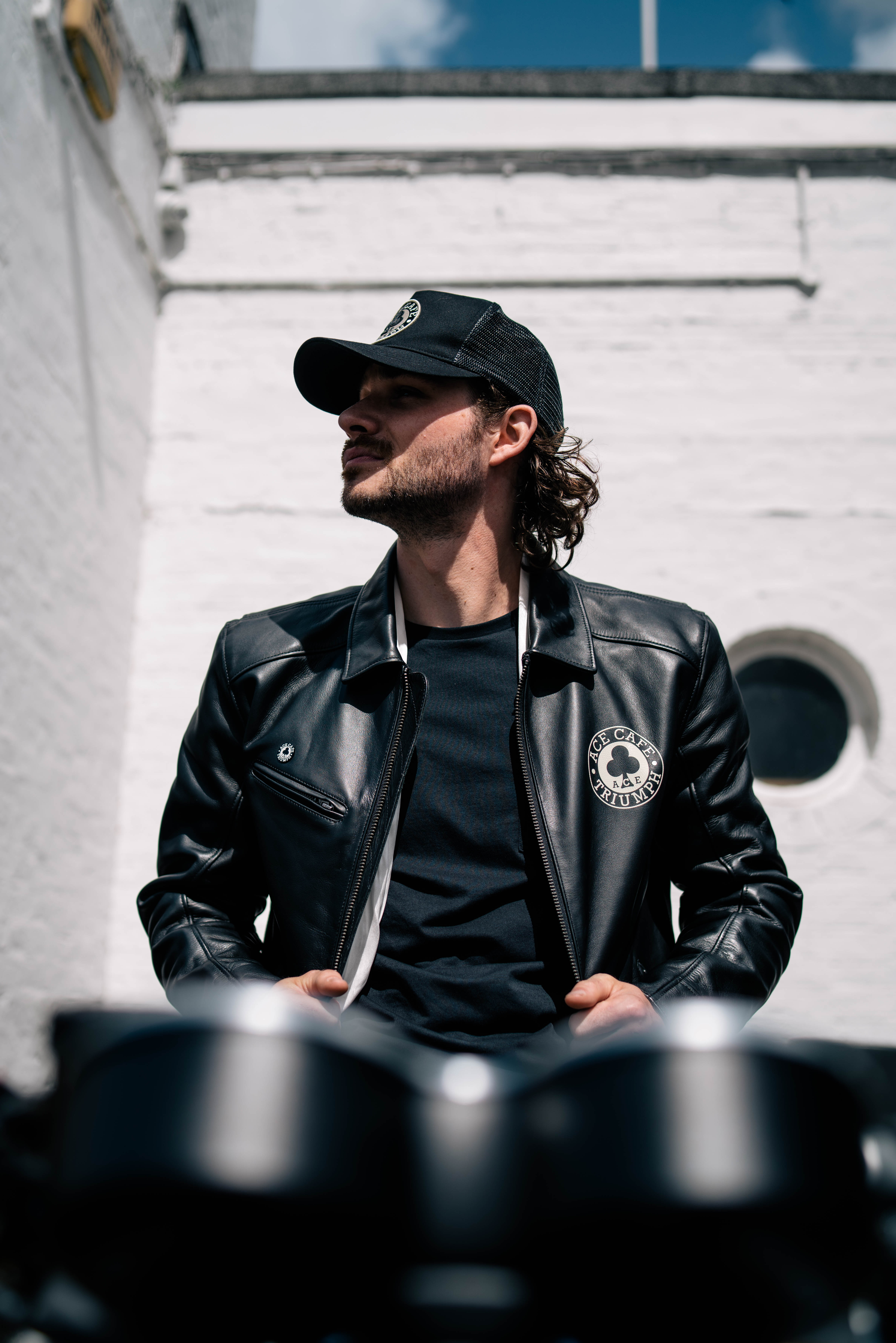 Official Triumph x Ace Cafe Black Riding Leather Jacket