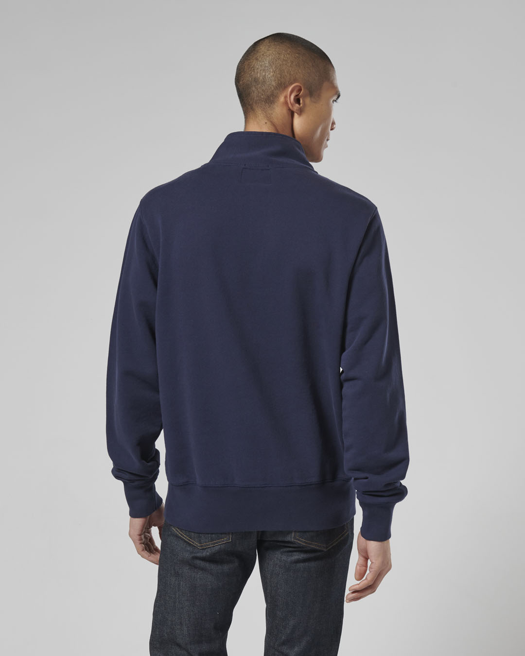 Ribble Quarter Zip Logo Heavyweight Sweatshirt in Indigo