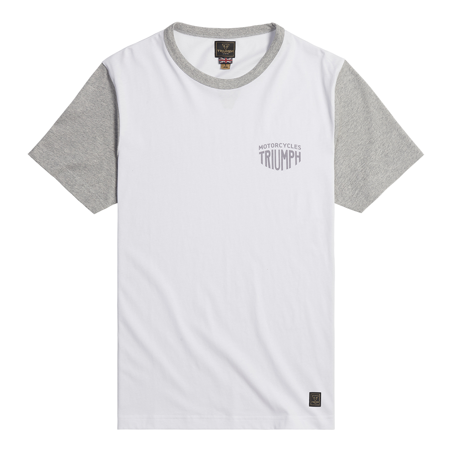 Fenland Contrast Sleeve Tee in White and Grey Marl | Casual Clothing