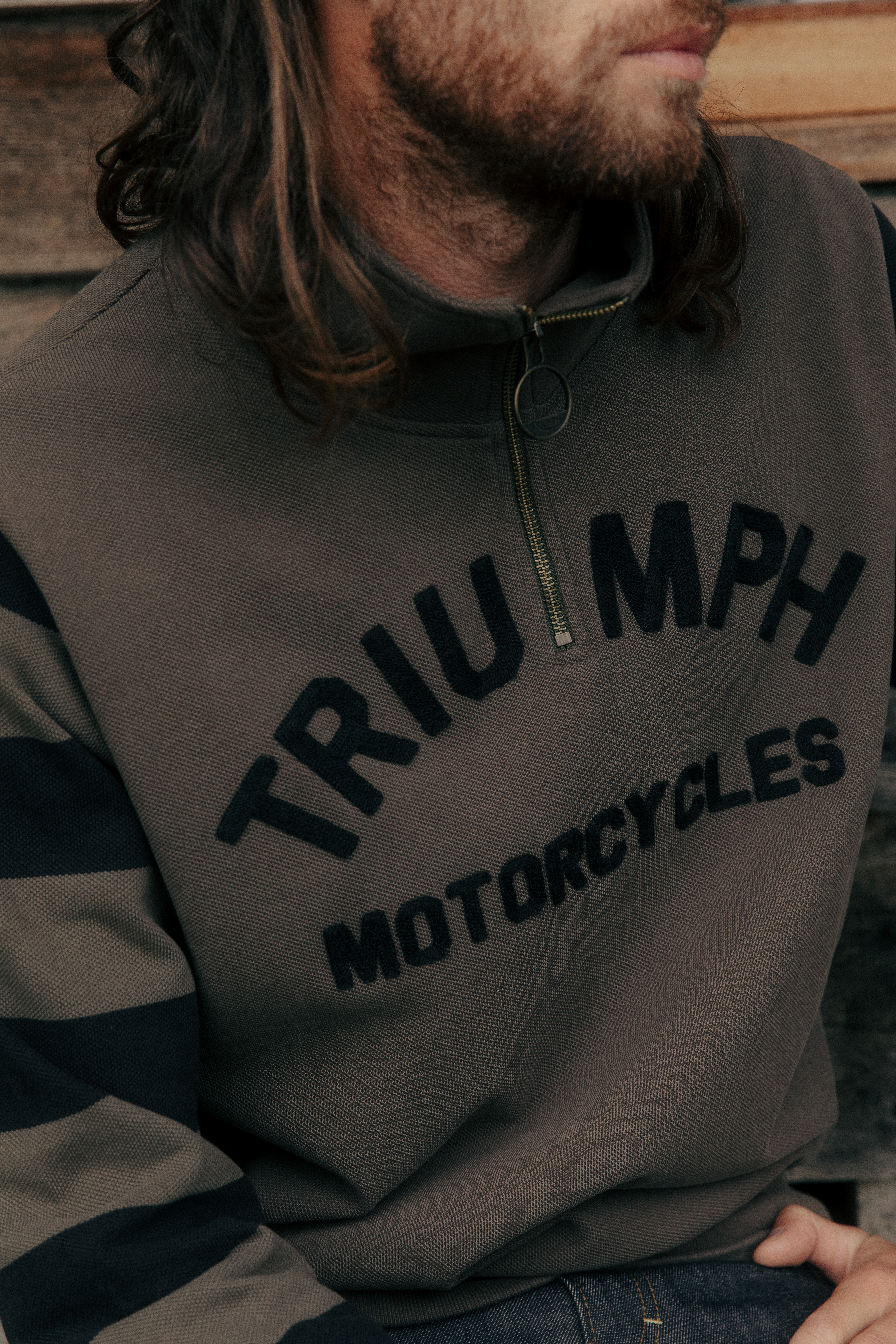 Highly Double Pique Quarter Zip Sweatshirt in Mushroom