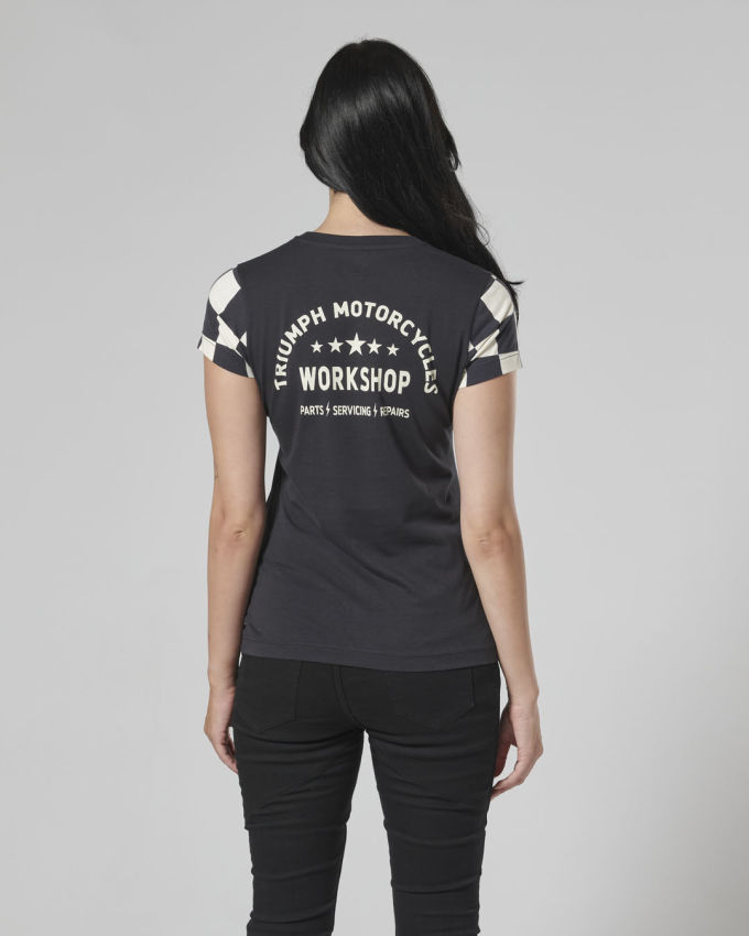 T-shirt femme à manches à damiers Marie