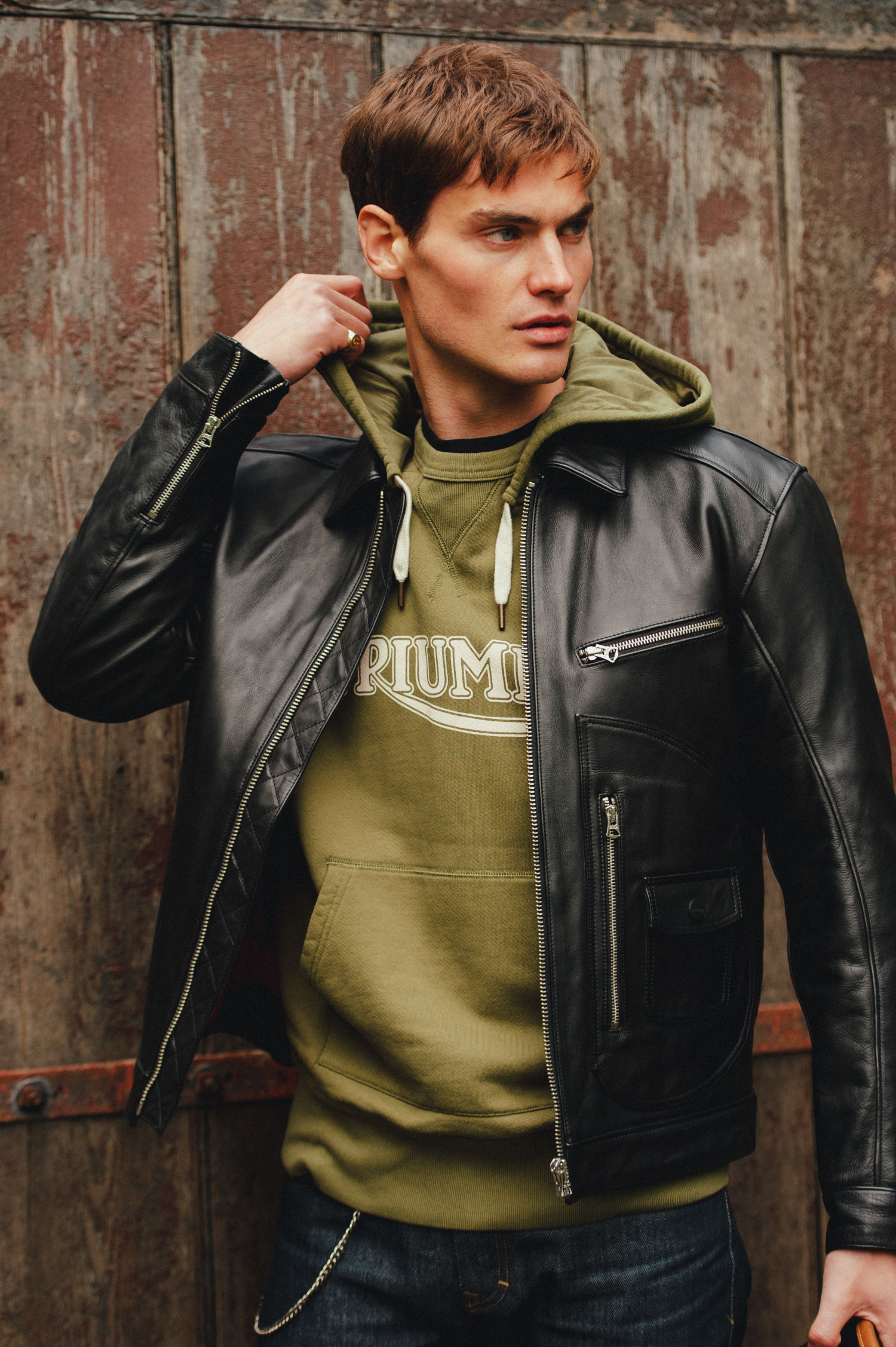 Deacon Classic D Pocket Black Lether Jacket Triumph Heritage