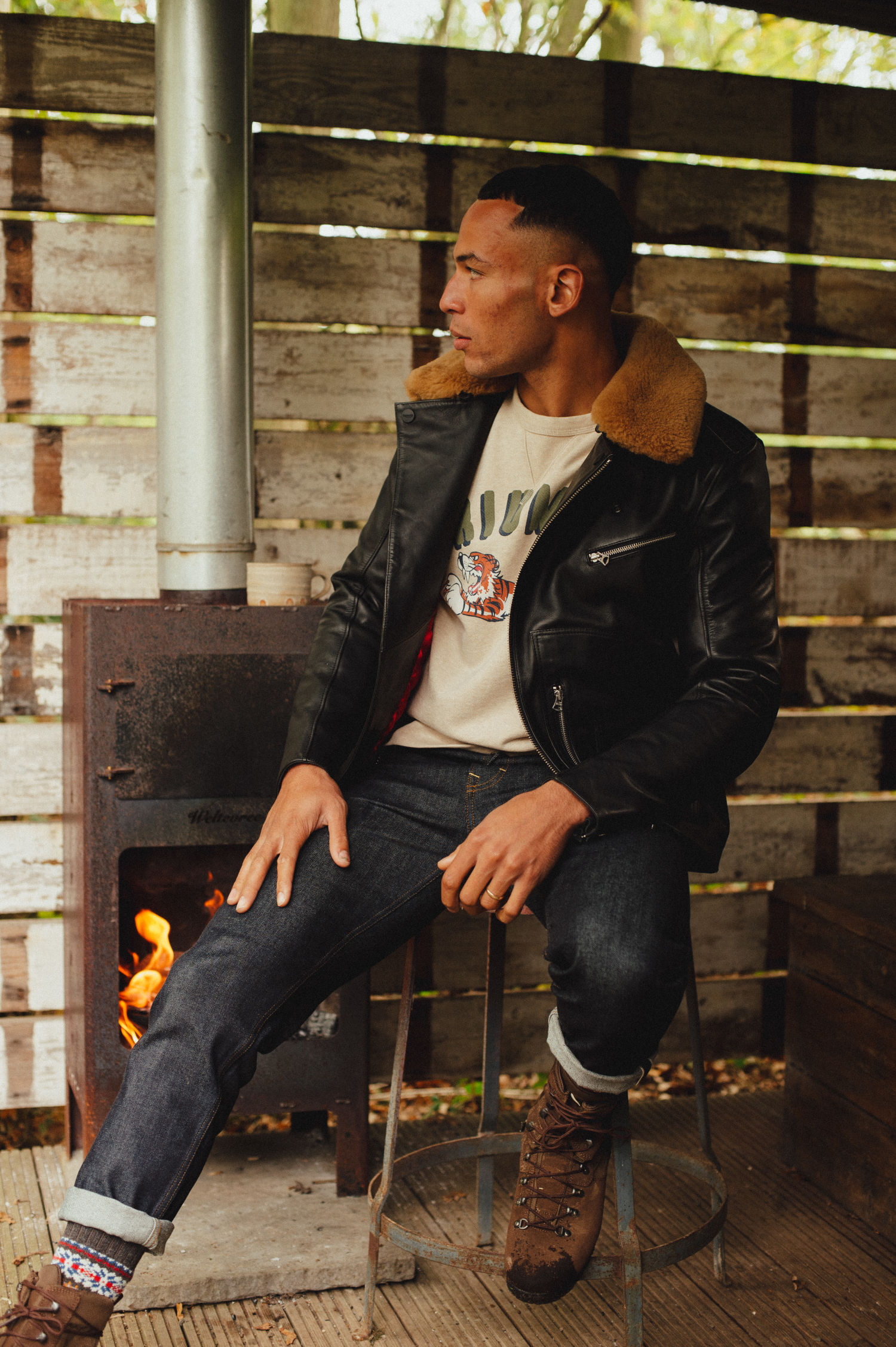 Rexford Black Leather Jacket with Removable Collar Triumph Heritage