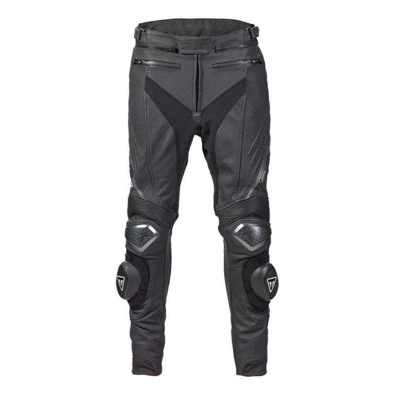 Triple Perforated Unisex Black Leather Riding Pants | Motorcycle Clothing