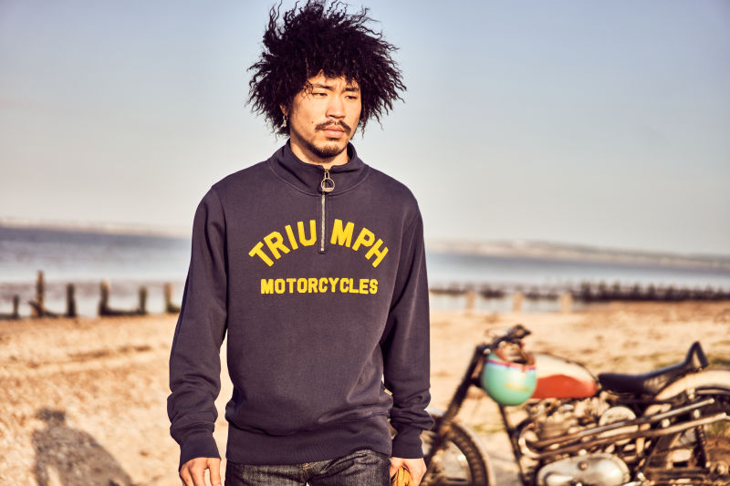 Ribble Quarter Zip Logo Heavyweight Sweatshirt in Indigo Triumph Heritage
