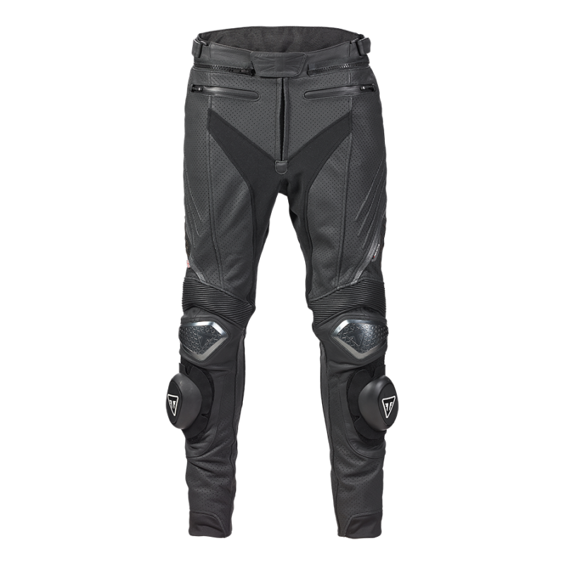 Triple Perforated Unisex Black Leather Riding Pants