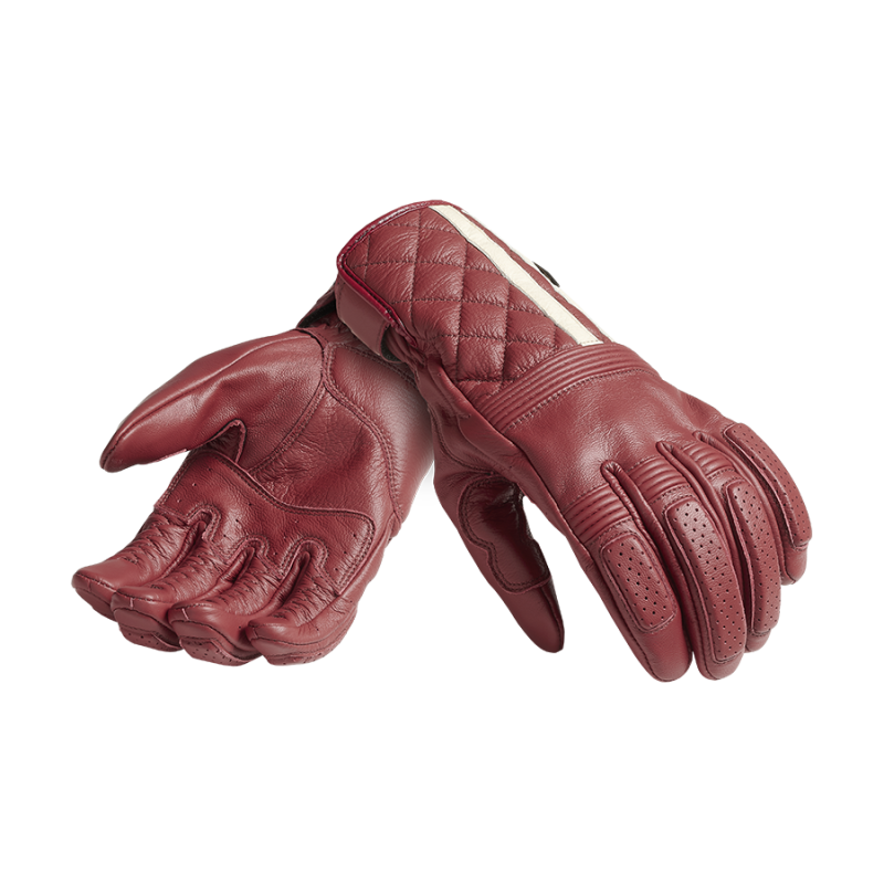 Sulby Leather Gloves in Red with Bone Stripe | Motorcycle Clothing