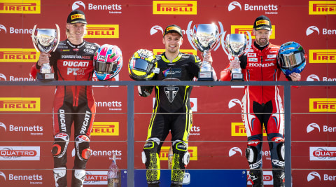 Triumph Racing British Supersport first place podium position