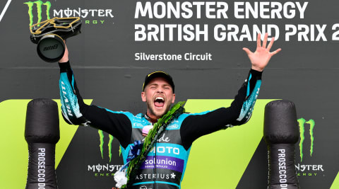 Jake Dixon at Moto2 celebrating his win