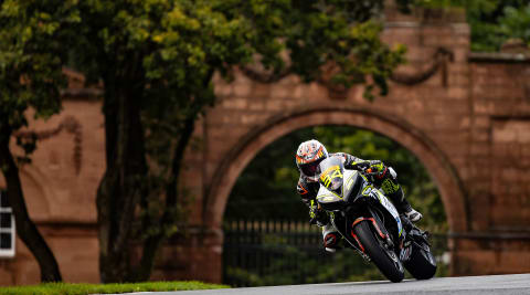 Triumph Daytona riding at Oulton Park in National Sportbike