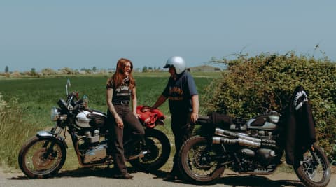 Raised By Riders Blog- Father's Day. Father and Daughter with their Triumph Bikes