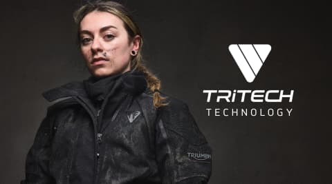 TriTech Blog Banner- Woman model wearing black Triumph Carrion Jacket