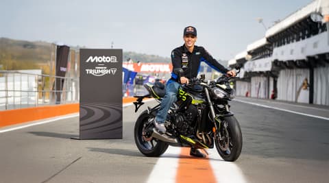Diogo Moreira sat on Triumph Street Triple 765 RS