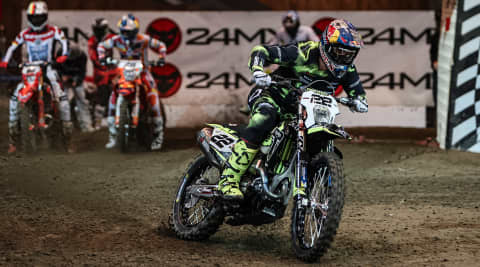 Jonny walker riding on dirt track on Triumph TF 450-E at Superenduro