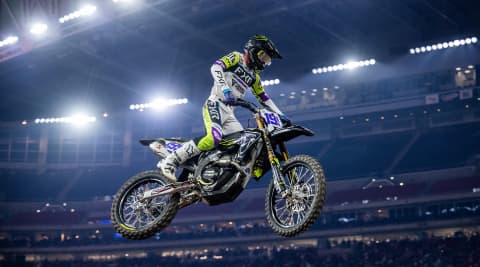 Deacon Denno on TF 450-X doing a trick in the air at SMX