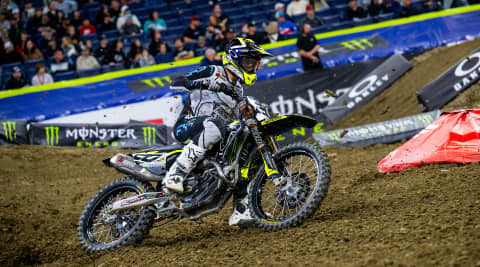 Jordan Smith riding Triumph TF 250 X at AMA Supercross on dirt track