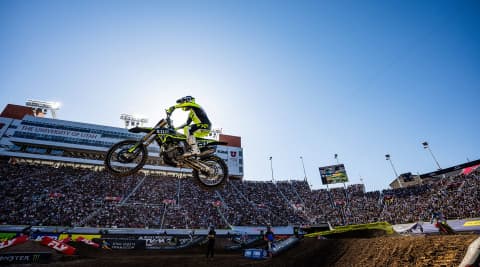 Jordan Smith on the TF 450-X in the air at AMA Supercross