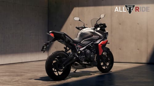 Angled rear shot of stationary Triumph Tiger Sport 660