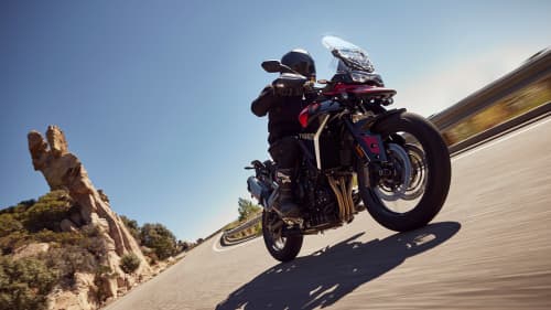Riding shot of a Triumph Tiger 900 GT Pro