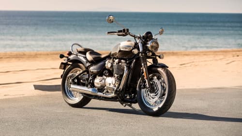 Triumph Bonneville Speedmaster side on by the sea