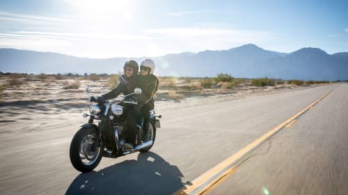 Triumph bonneville speedmaster riding on road