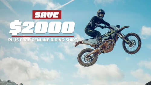 Triumph TF 450-E offer, save $2000 and get a free t-shirt