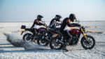 Triumph Scrambler 400x and three riders