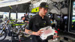 Triumph's Austin Forkner holding Alpinestars' TechAir MX airbag system