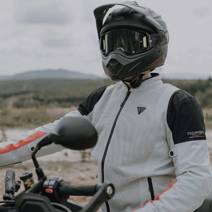 Rider wearing Triumph cranbourne Jacket