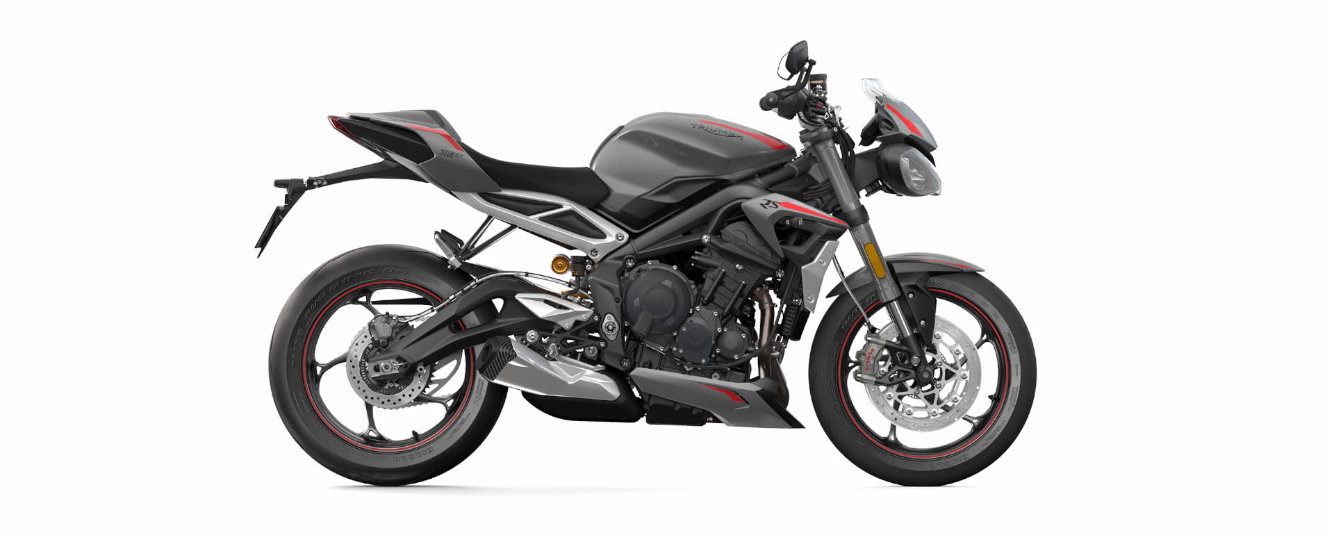 Triumph Street Triple RS with protection accessory pack on a white background