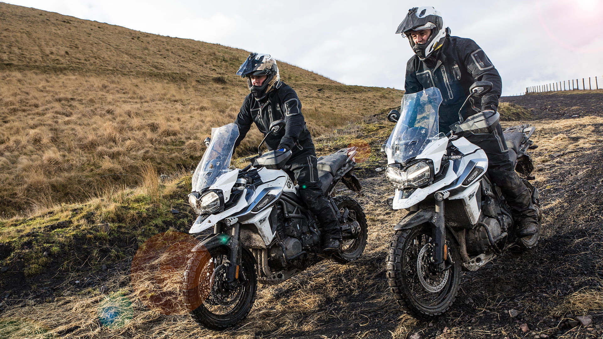 two people riding at the Triumph Adventure Experience Centre on Triumph Tiger Motorcycles