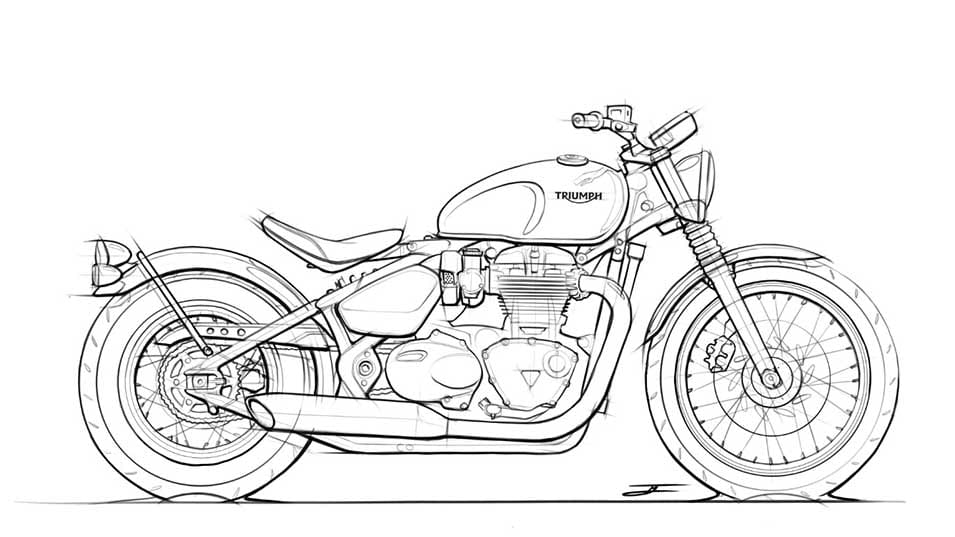 Line Sketch of the Triumph Bonnerville Bobber