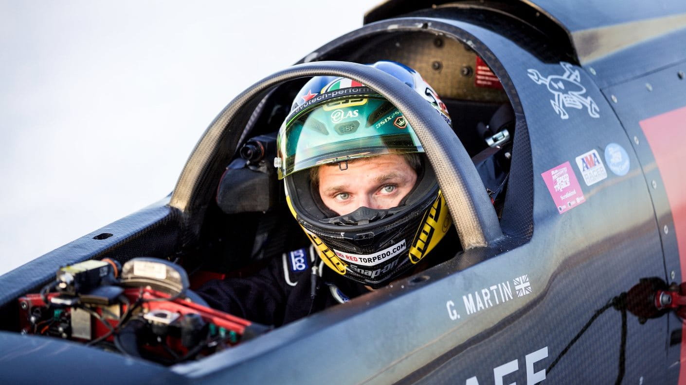 Guy Martin sat in the cockpit of the Triumph Infor Rocket