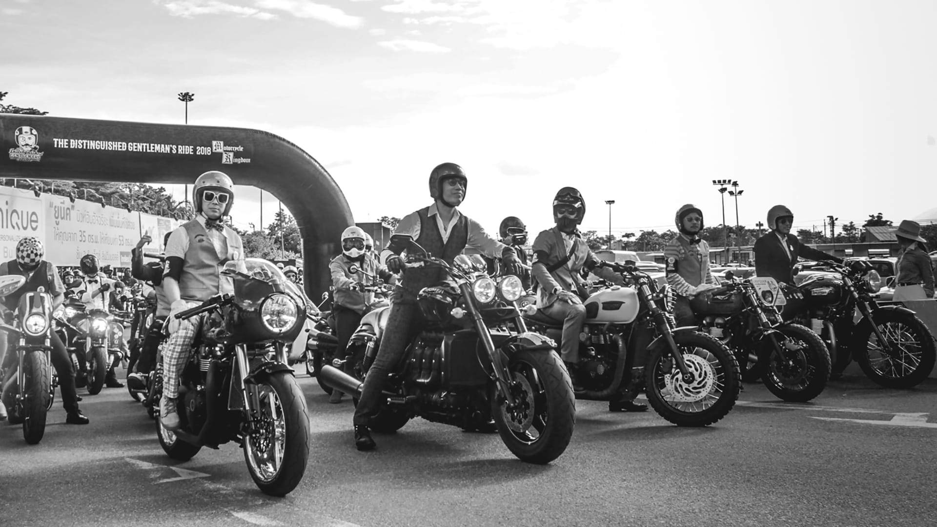 Triumph riders ready at the start line for the Distinguished Gentlemen's Ride in Thailand