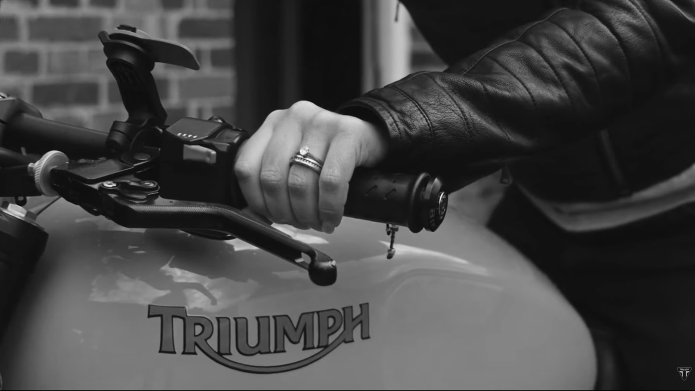 Up-close shot of Triumph tank with rider ready for The Distinguished Gentleman's Ride