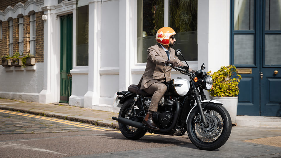 Mark Hawwa riding a Triumph Bonneville T120 Black DGR Limited Edition