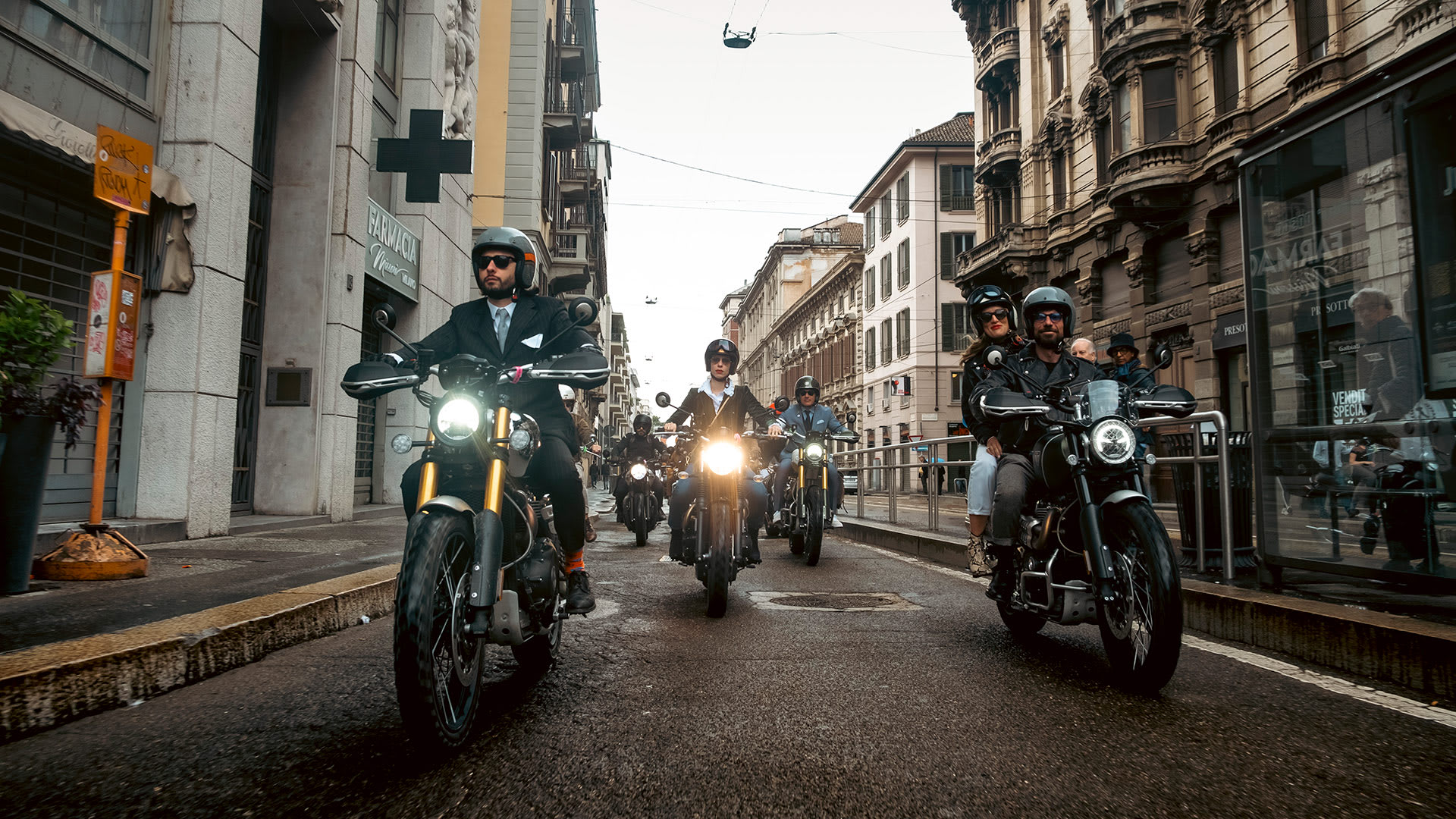 2023 DGR Ride with riders on Triumph in Milan