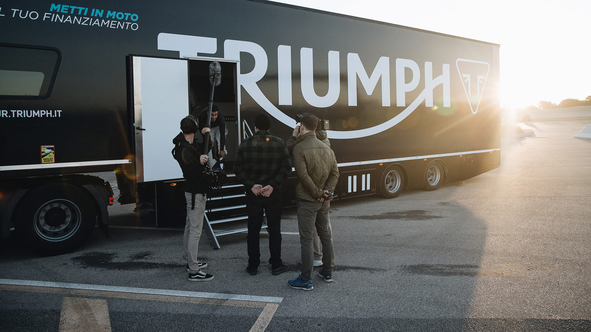 Triumph support truck being filmed