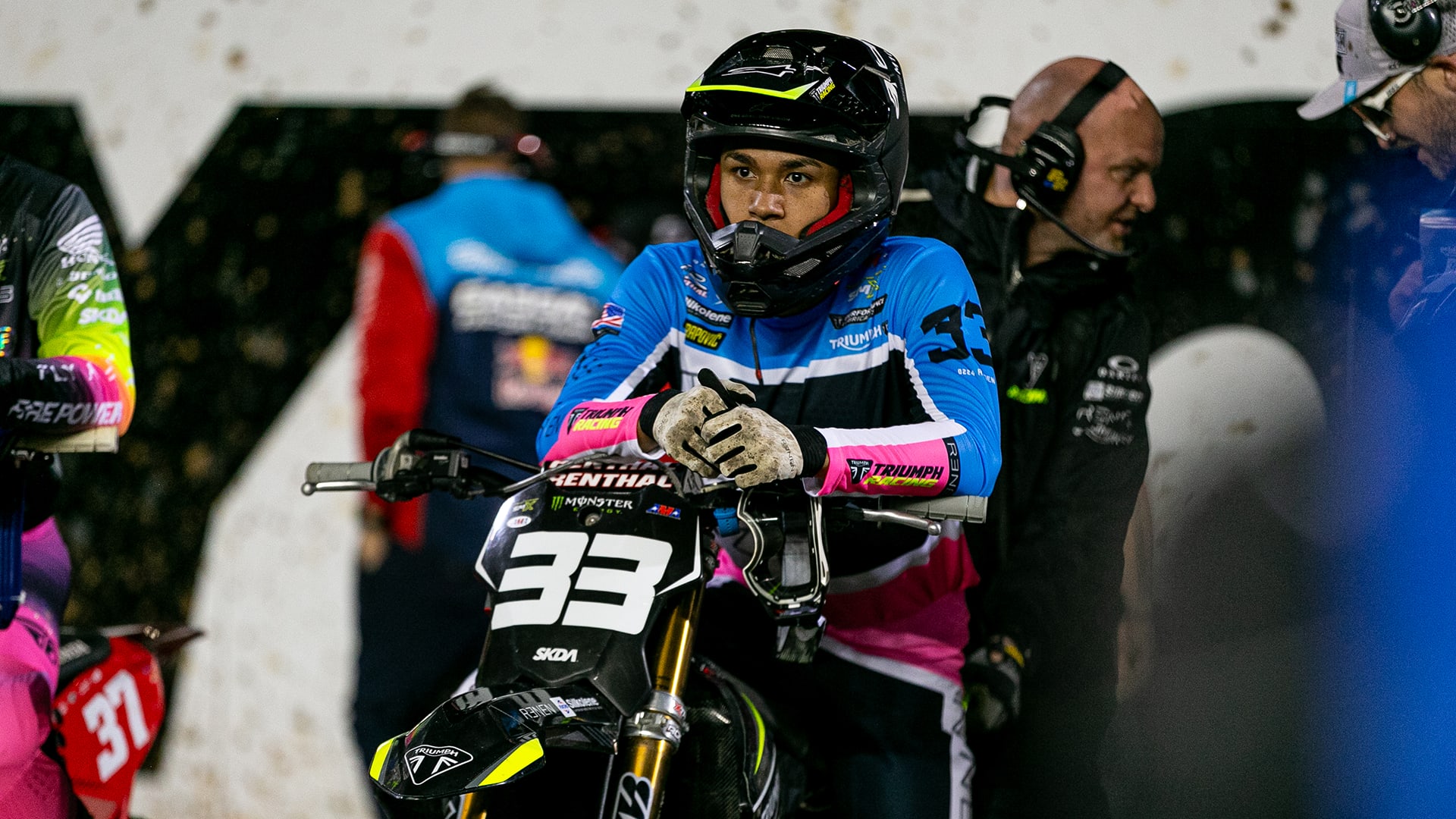 Jalek Swoll looking focused at the third round of the Monster Energy AMA 250SX East championship held in Daytona