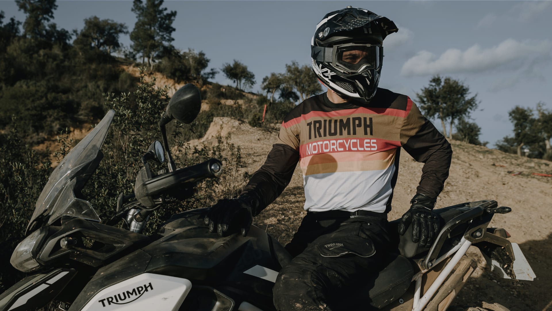 model wearing triumph enduro jersey