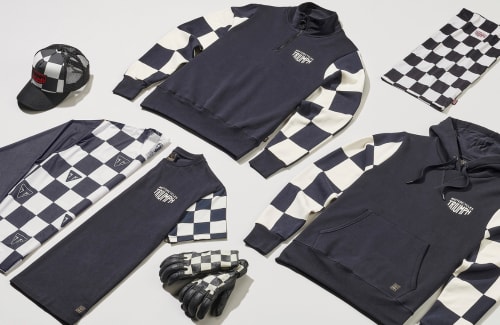 Triumph Motorcycle Clothing Flatlay of Checkerboard Collection