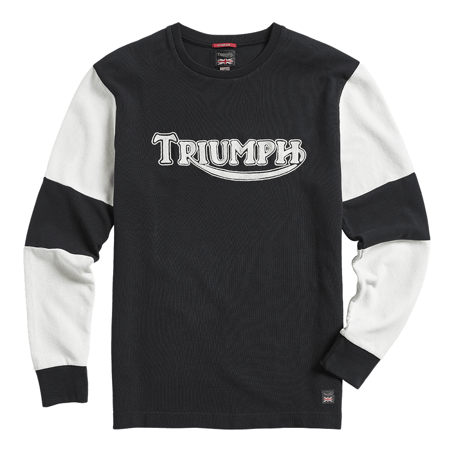 Triumph lifestyle, Imperial double pique long sleeve top, black, front, flat shot 