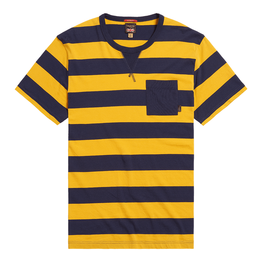 Bratt Striped T-Shirt in Old Gold und Indigo