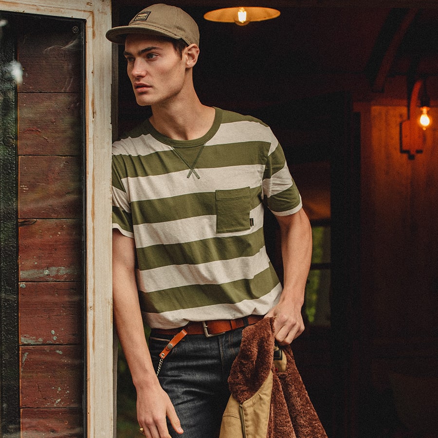 Bratt Striped Tee in Olive and Oatmeal