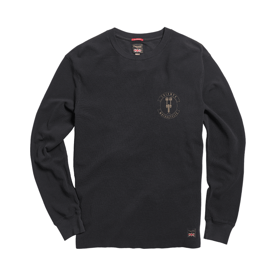 LTLS20111 Black Long Sleeved T-Shirt with a Brown Triumph Motorcycles Crest 