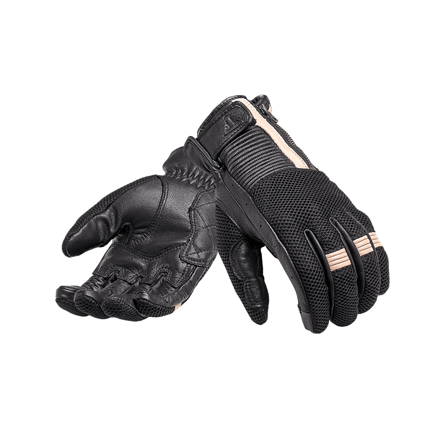 Raven Mesh Black Leather Glove with White Stripe