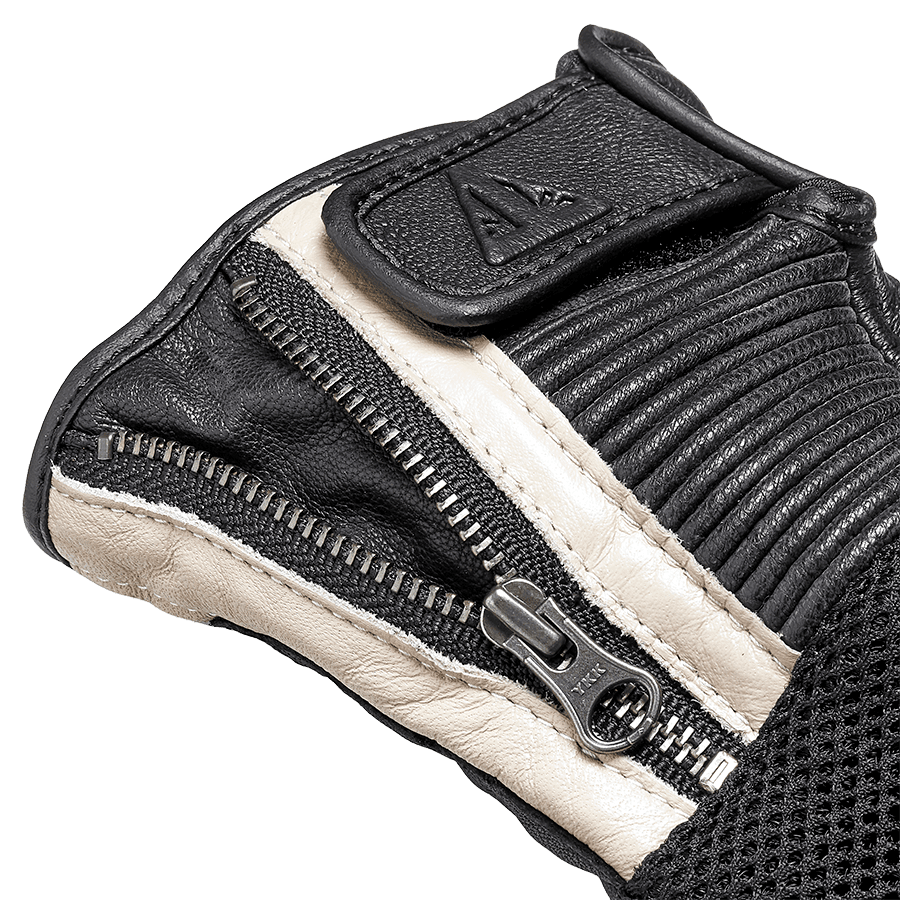 Raven Mesh Black Leather Glove with White Stripe