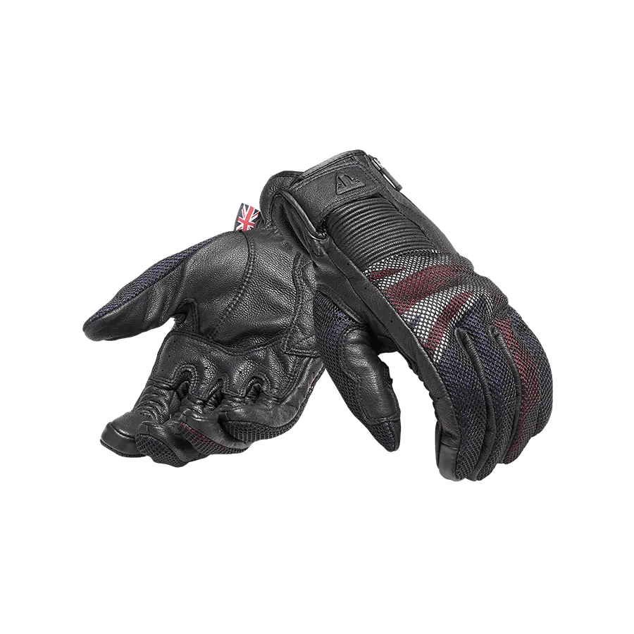 Mesh Flag Motorradhandschuhe aus Leder, Schwarz