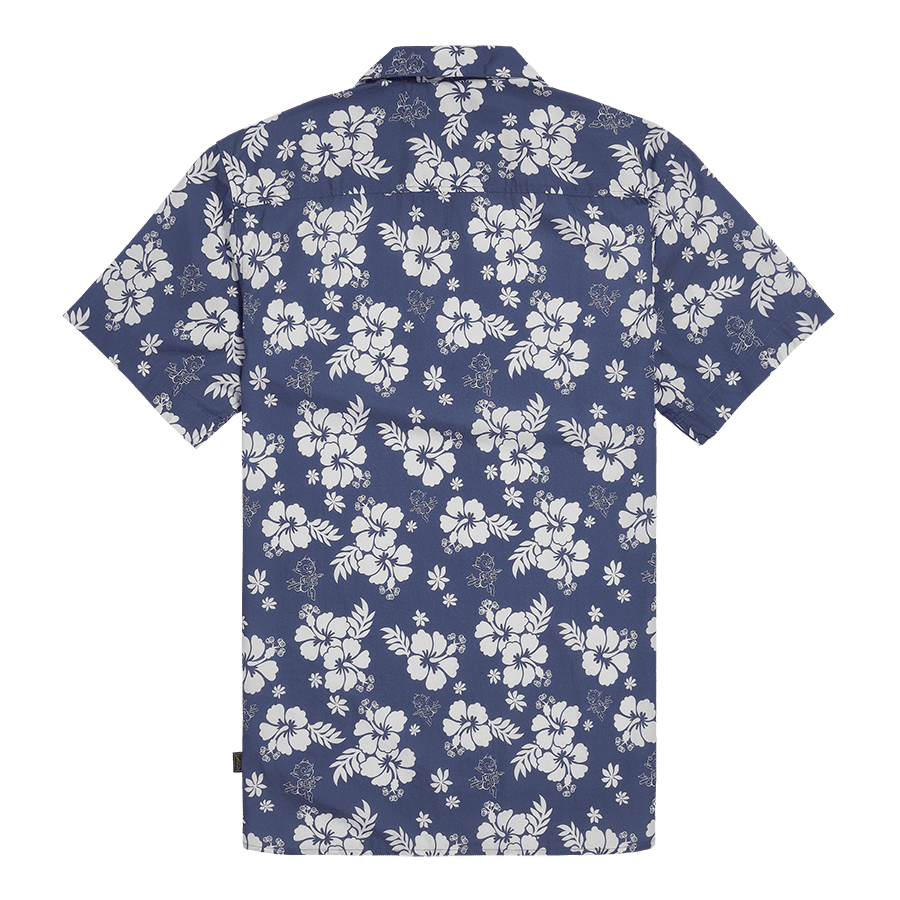 Camp Short Sleeve Printed Shirt in Blue and Bone