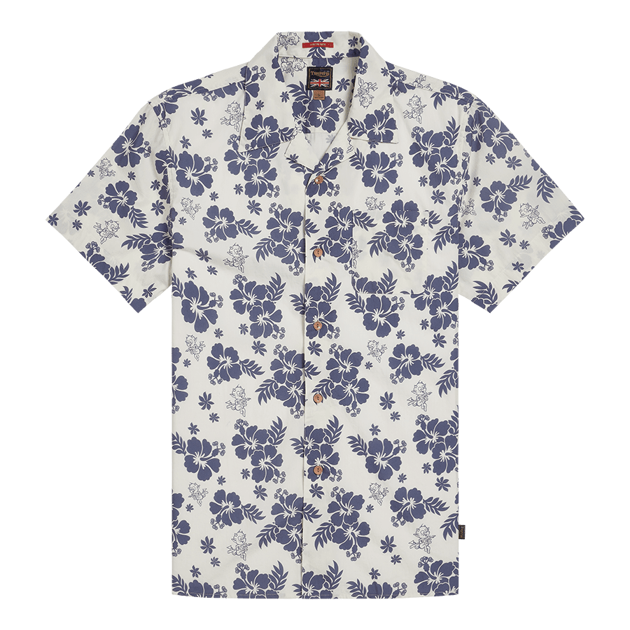 Camp Short Sleeve Printed Shirt in Bone and Blue